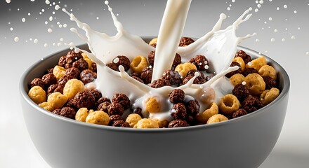 Milk pouring into a bowl of cereal creating a splash