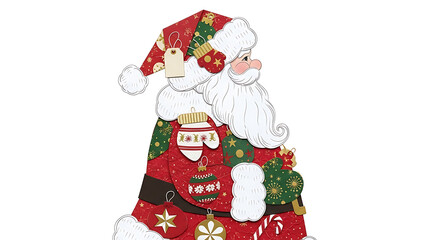 Fototapeta premium Holiday Aesthetic Collage Cutout of Santa Formed by Vintage Christmas Motifs