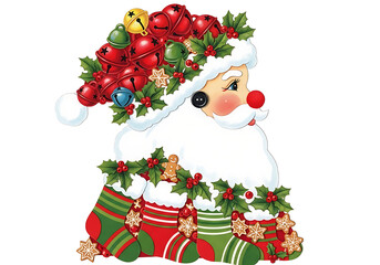 Holiday Aesthetic Collage Cutout of Santa Formed by Vintage Christmas Motifs