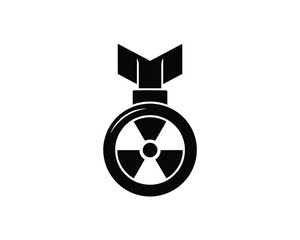 Atomic bomb icon with radiation symbol isolated on white background