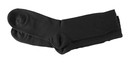 New pair of men's black socks isolated on white background, top view