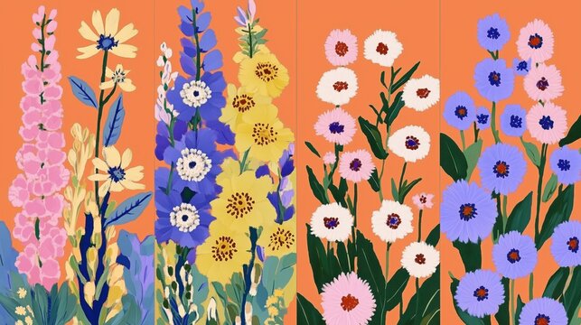 Colorful floral illustration on orange background - Powered by Adobe