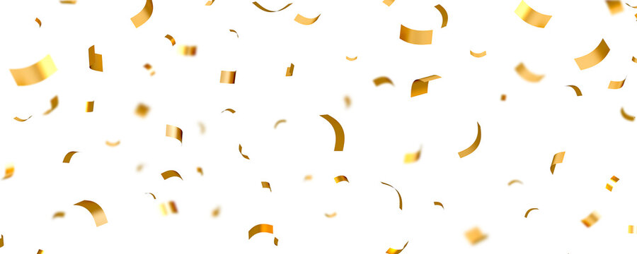 falling gold confetti and streamers seamless pattern on transparent background	
