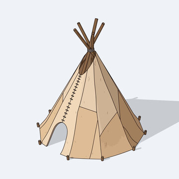 Illustration of a traditional Native American teepee on a neutral background