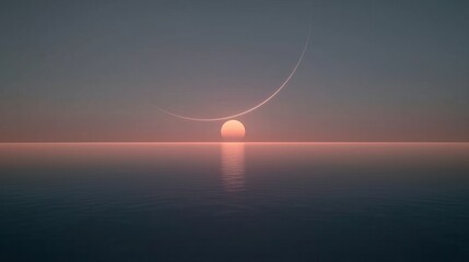 Sunset over the ocean with a planet's arc