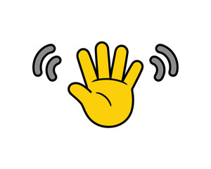 Waving yellow hand cartoon emoji on white background