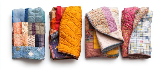 Hand-Sewn Patchwork Quilts Stacked Artistically for Cozy Home Decor
