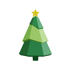3D Low Poly Christmas Tree Icon with Golden Star