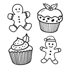 Cute Christmas cookies and muffins. Christmas desserts, vector illustration