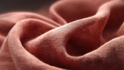 Close-up of a softly draped, reddish-brown fabric with a visible woven texture and subtle fuzziness, creating a warm and inviting feel.