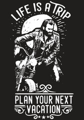 Vintage biker with beard on motorcycle with inspirational quote