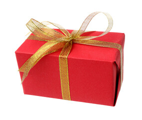 Beautiful gift box in air against white background