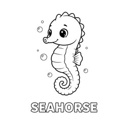 Fototapeta premium Baby Seahorse Floating,Black and White Cartoon Coloring Page