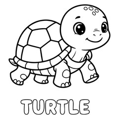 Small Turtle Walking,Simple Cartoon Line Art Coloring Page
