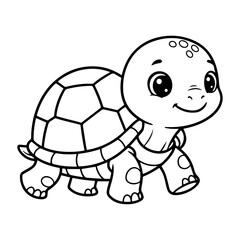 Small Turtle Walking,Simple Cartoon Line Art Coloring Page