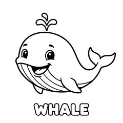 Naklejka premium Cute whale outline,Simple Cartoon Line Art Coloring Page