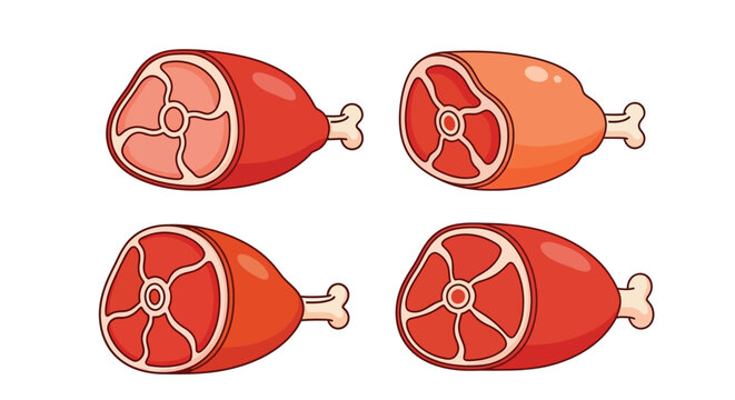 Four cartoon illustrations of ham hocks with visible meat and bone