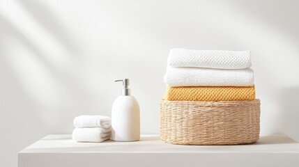 Modern Minimalist Laundry Setup with Towels and Baskets