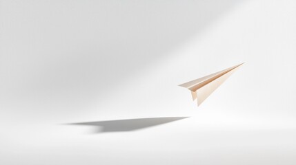 Minimalist Background with a Crisp Paper Airplane Floating in Air