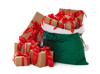 Santa Claus bag with Christmas gifts isolated on white