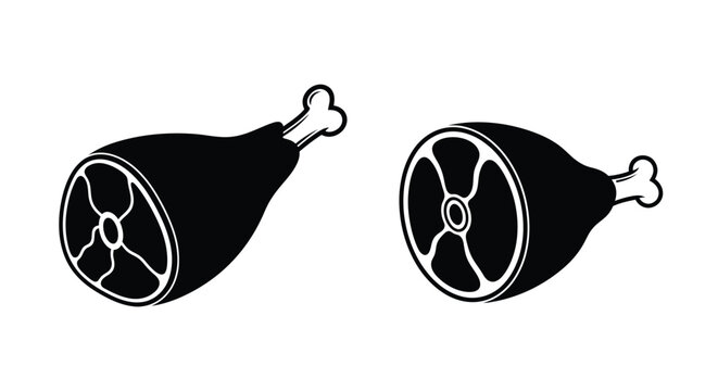 Simple black and white illustration of two ham hocks in different orientations