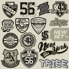 Collection of vintage athletic and varsity style badge and logo design