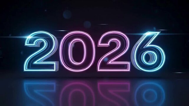 Celebrate the vibrant year 2026 with this glowing neon countdown, perfect for New Year's Eve promotions, futuristic events, and exciting digital marketing campaigns