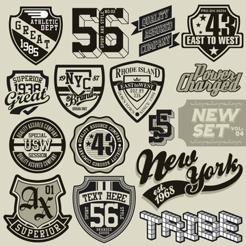 Collection of vintage athletic and varsity style badge and logo design