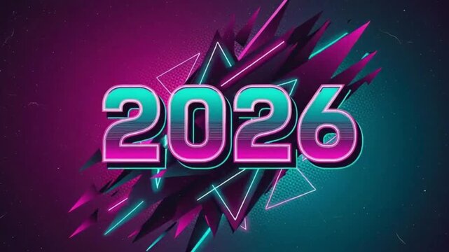 Vibrant 2026 new year celebration animation for modern digital promotion and retro neon party visuals, dynamic and exciting greetings background