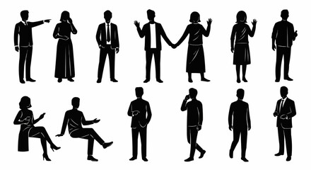 A diverse set of black silhouettes depicting various people.