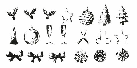 Hand drawn christmas icons in black and white for creative holiday designs