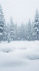 Fototapeta premium Minimal Snowy Landscape Background with Falling Winter Flakes and Christmas Copy Space