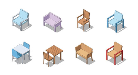 Isometric Furniture Set for Outdoor Living and Garden Design Ideas