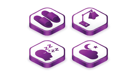 Isometric icons representing good night sleep and bedtime routine illustration