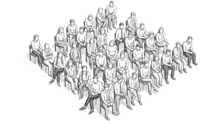 Naklejka premium Audience of people sitting in chairs in sketched illustration style