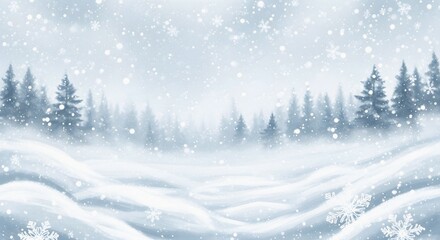 Obraz premium Minimal Snowy Landscape Background with Falling Winter Flakes and Christmas Copy Space