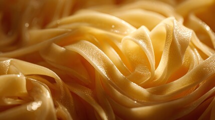 A close-up of creamy fettuccine texture, candle glow reflection