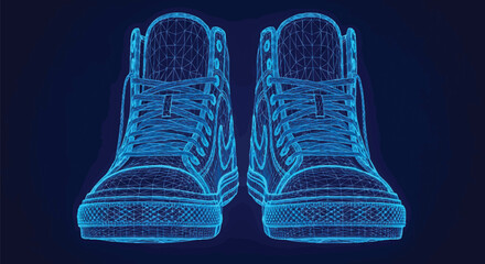 Digital Futuristic Concept Art of Two High Top Shoes Glowing Blue