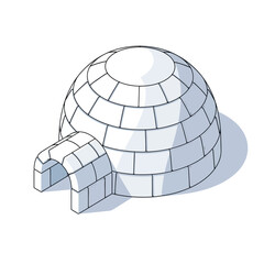 Stylized illustration of a traditional igloo home in the arctic landscape