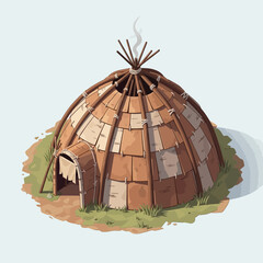 Stylized illustration of a wigwam, evoking indigenous housing traditions