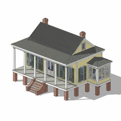 Stylized Illustration of a Traditional Raised Cottage Architectural Drawing