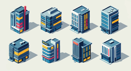 Isometric City Buildings Vector Design Set Urban Architecture Collection