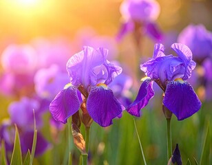 Purple Irises in Sunset Light