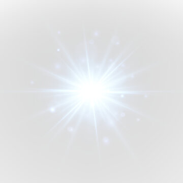Blue starburst flashes brightly on a black PNG background. Sparkling particles scatter dynamically along luminous trails. Perfect for cosmic or magical visuals.