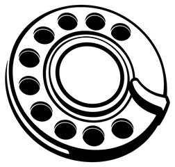 Fototapeta premium Black silhouette of a rotary phone dial without background.