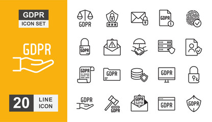 Gdpr icon set. Protection, auction, document, security, business and more line icon.