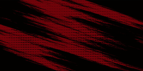 Fototapeta premium Abstract grunge red paint spill background. Blood spill on black background