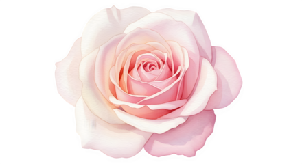 A close up of a light pink rose with darker pink center petals on a black background image view