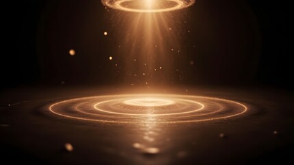 Dynamic golden light beams illuminate a stage with concentric circles, creating a sense of wonder and anticipation for a product reveal or special event