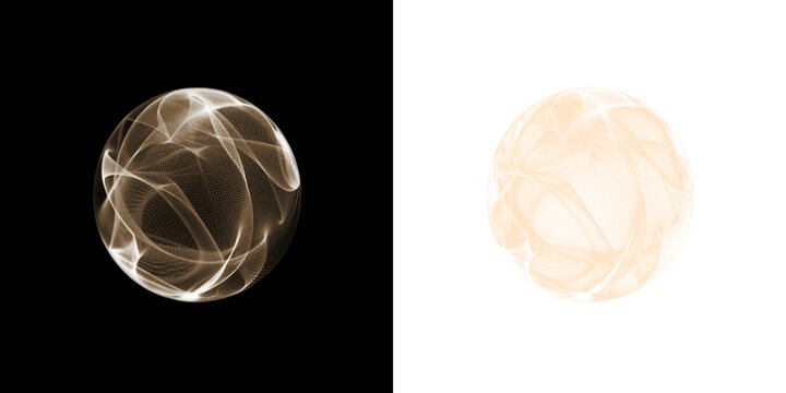 A stunning abstract art piece features captivating light patterns in contrasting spheres on a dark background